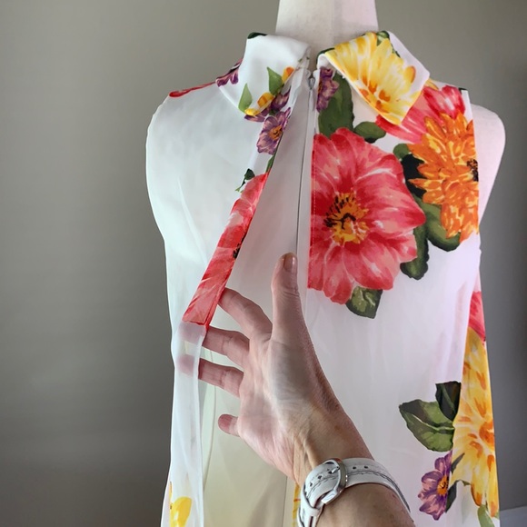 EUC Jessica Howard white floral chiffon shift sheath dress 4P wedding guest yes - Picture 10 of 12